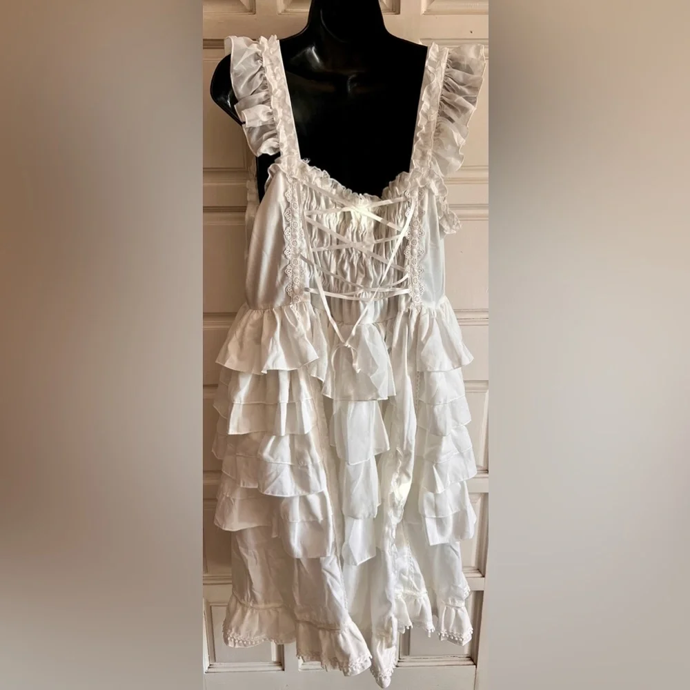 Litasi Lolita White Coquette Ruffle Tiered Dress 3XL with Bows - Picture 4 of 4